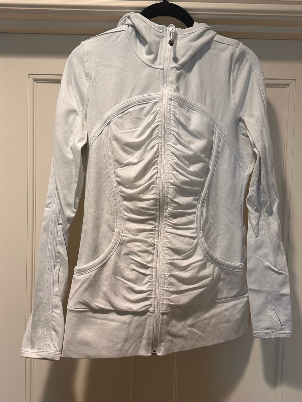Lululemon White Ruched Zip-Up Hoodie Jacket - Women